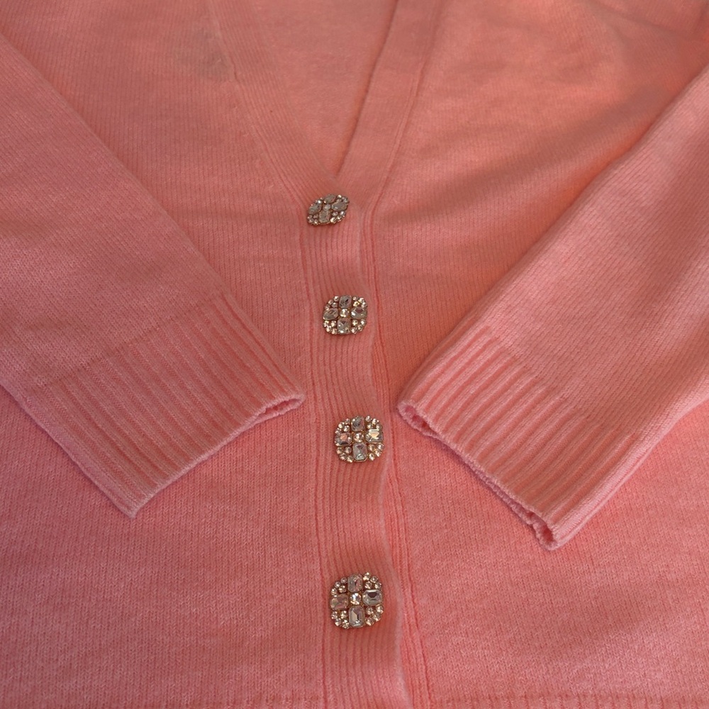 CeCe • Valentine Pink Sweater or Reversible Cardigan with Rhinestone Buttons - Picture 11 of 11